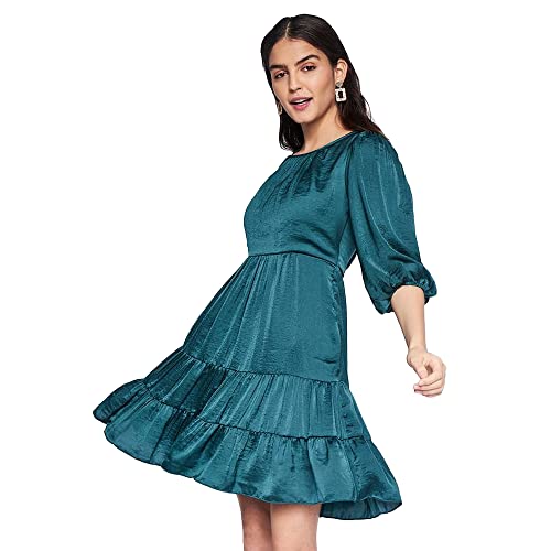 AND Women's Polyester Fit Flare Knee-Length Dress (EE22AB024DRHS_Green_14)