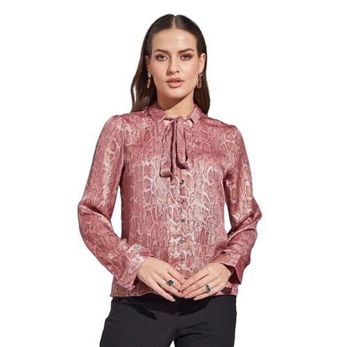Latin Quarters Women Pink Full Sleeves Tie up Neck Top_L
