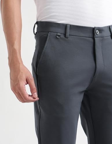 Arrow Sport Men's Solid Slim Fit Trousers (ARGT6083_Dark Grey_32)