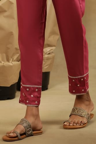 W for Woman Folksong Strechable Slim Pants for Women | Trousers for Women Magenta Haze