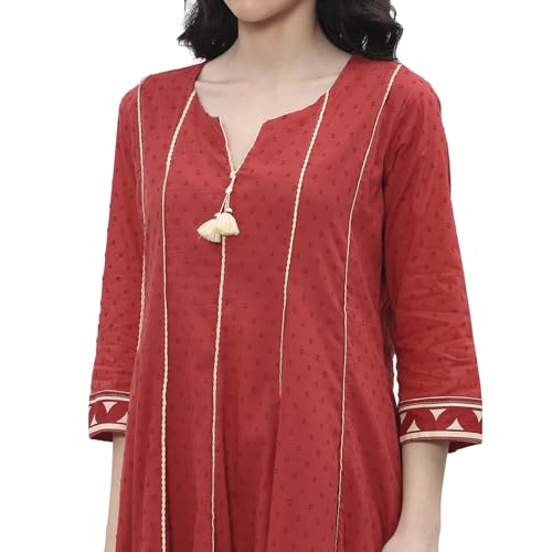 Biba women Rust Cotton Kalidar Kurta Set_42