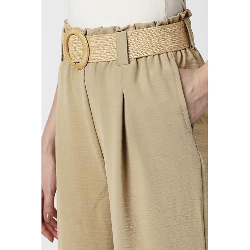 Women Beige Solid Casual Trousers