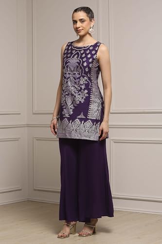 Biba Women Purple Viscose Blend Straight Printed Kurta Pants Set_30