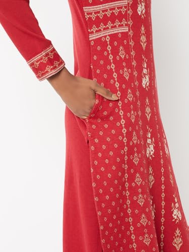 Max Women Knit Straight Kurta (Red_XL)
