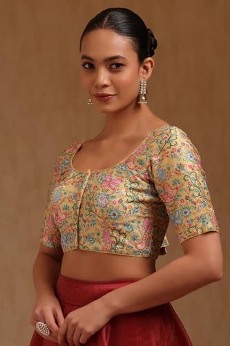 Soch Womens Yellow Art Silk Floral Print Padded Blouse with Zari