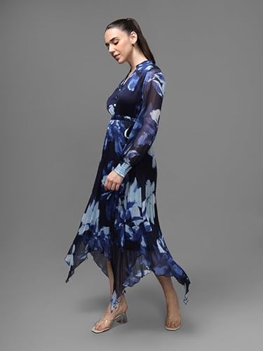 Kazo Omega Midi Dress with Belt (Blue_XS)