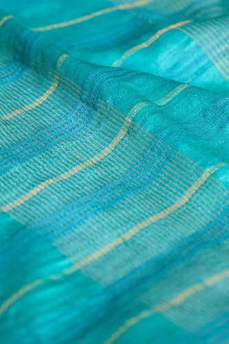 Taneira Women Blue Bhagalpur Woven Pure Tussar Silk Saree with Unstitched Blouse Piece (SAPH01AB1307-Blue)