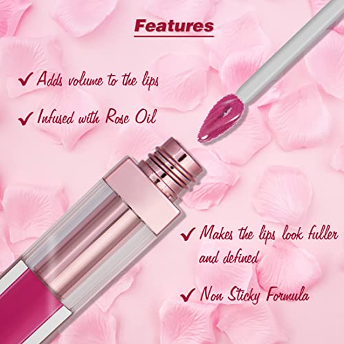 COLORESSENCE Roseate Tinted Lip Gloss Infused with Rose Oil | Lightweight Long Lasting Hydrating Lip Plumper for Shine & Fuller Lips | 6ml - Pink Berry