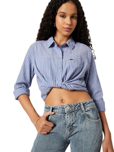 Max Women Striped Regular Fit Shirt (Blue_XL)