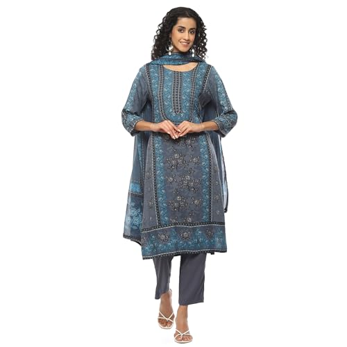 BIBA Women Rayon Printed Suit Set (Blue)