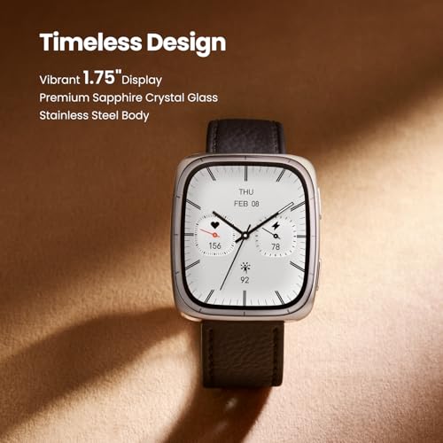Amazfit Active 2 Square Smartchoice, 2000 Nits Bright AMOLED Display, Built in GPS, 10Day Battery, Android & iPhone, Accurate Readings, BT Call, Sleep Monitor, 5ATM Water Resistant, Black Leather