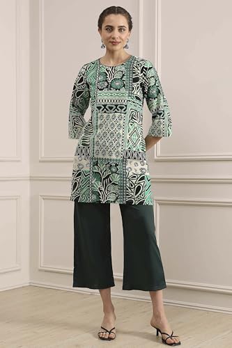 Biba Women Green Cotton Flared Dyed Palazzo Pants_XL