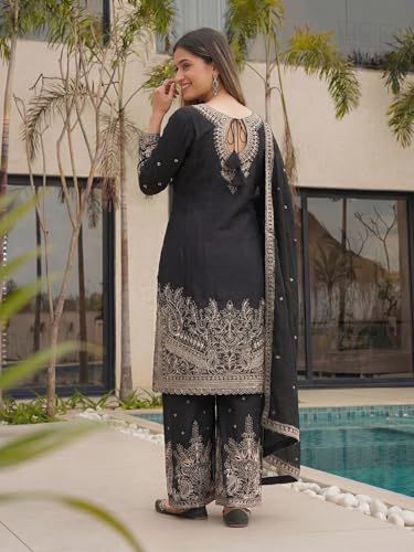 Leeli Peeri Designer Women's Chinon Silk Embroidery Kurta Sharara Set With Dupatta