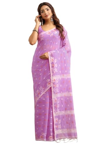 Soch Womens Light Purple Cotton Jamdani Woven Saree
