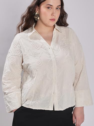 VERO MODA Curve Women's Cotton Regular Fit Off White Shirt