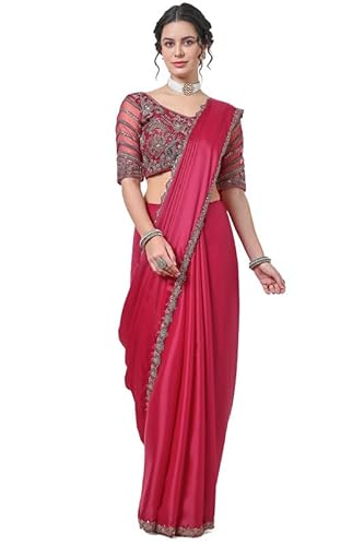 Soch Womens Fuchsia Zardosi Lace Border Organza Saree