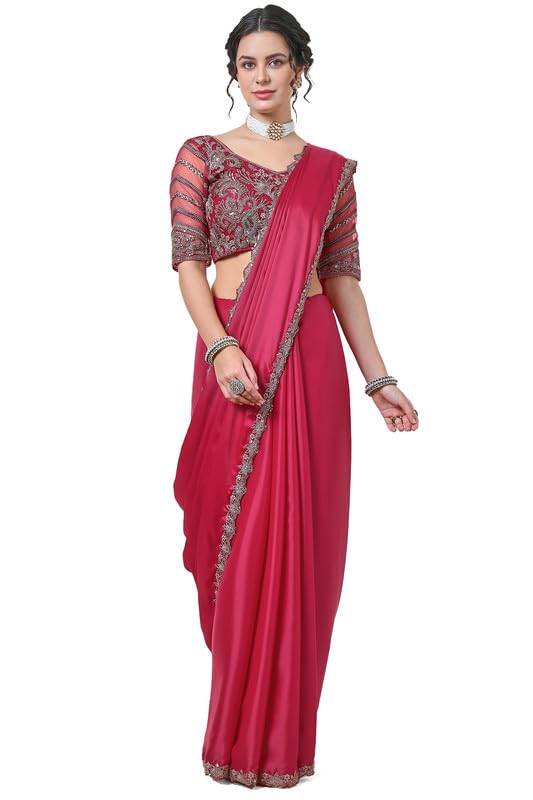 Soch Womens Fuchsia Zardosi Lace Border Organza Saree