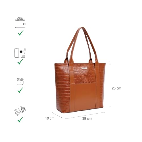 Fastrack Chic Textured Tote Bag for Women | Stylish Casual Bag for Ladies, Women, Girls | Trendy Everyday College Bag Made of Faux Leather (Tan)