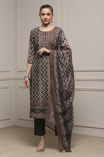 Biba Women Green Chanderi Blend Printed Embroidered Unstitched Suit Set_FREE SIZE