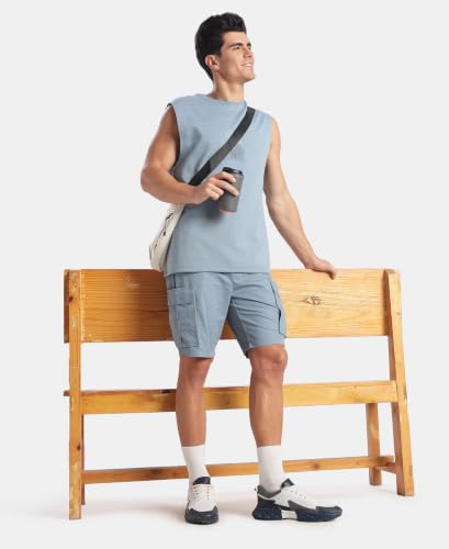 Jockey MZ08 Men Super Combed Cotton Woven Straight Fit Cargo Shorts with Seven Pockets_Windward Blue_M