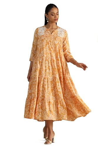 Soch Women's Cotton Calf Length Dress (EWS5KU61268_Yellow