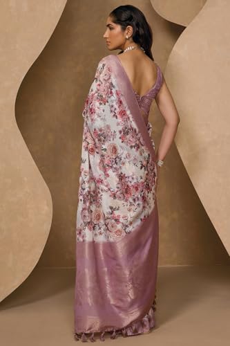 Soch Womens Off White Chanderi Floral Print Saree