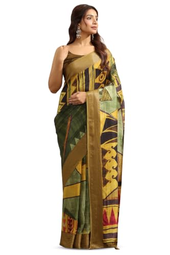 Soch Womens Green Viscose Geometric Printed Saree