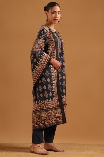 Soch Womens Blue Cotton Ethnic Motifs Printed Salwar Suit
