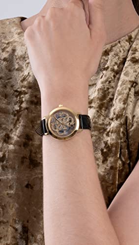 Guess Womens 36 mm Quattro Clear Gold Dial Genuine Leather Analog Watch - GW0383L1