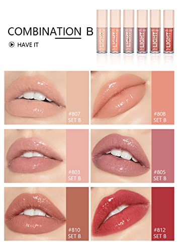 HANDAIYAN LIGHT LIPGLOSS SET - 12 Shades of Nude Lip Gloss, Clear Lip Gloss, and Sexy Liquid Lipstick for Women Lipstick Combo Pack WITH NEW AND IMPROVED APPLICATOR LID(SET A+SET B) (12 LIPGLOSS COMBO)