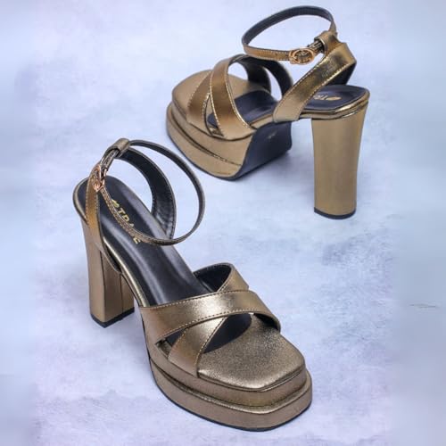 TRASE Women High Heels Sandals with Adjustable Buckle & Ankle Strap (Copper, 5 UK)