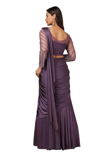 Soch Womens Purple Beads Embellished Nylon Blend Ready-To-Wear Saree