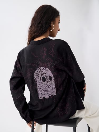The Souled Store Originals: Indie Soul Women and Girls Long Sleeves Collared Neck Button Front Paisley Printed Viscose Blend Oversized Fit Casual Boyfriend Shirt