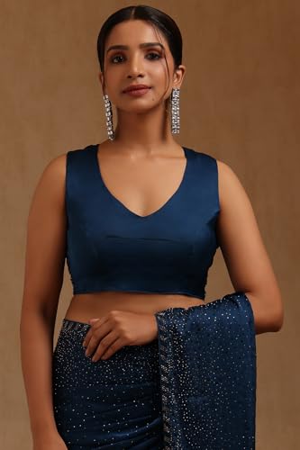 Soch Womens Blue Crepe Saree With Stone Work
