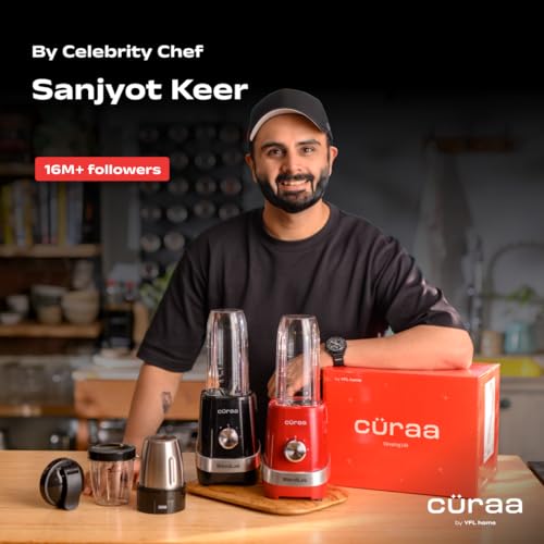 Cüraa by YFL home BlendLab Mixer Grinder for kitchen – 3 Jars | 100% Copper Motor | Stainless Steel Jar for Spice Grinding & Chutneys | Compact Smoothie Blender | Smoothies Maker | 2 Year Warranty