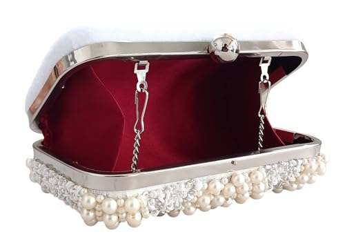 DUCHESS Women's Girl's Pearl Beaded Off-White Box Clutch for Wedding