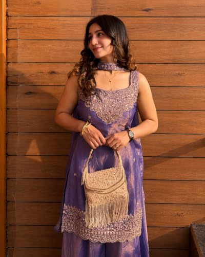 VARNI FABRICS: A lady's First Love Women's Silk Blend Embroidered Straight Kurta Set With Dupatta And Flared Palazzo
