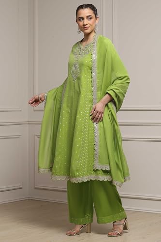 Biba Women's Cotton Kurta Set (SKDVRNSI30720AW25LIM_Lime Green