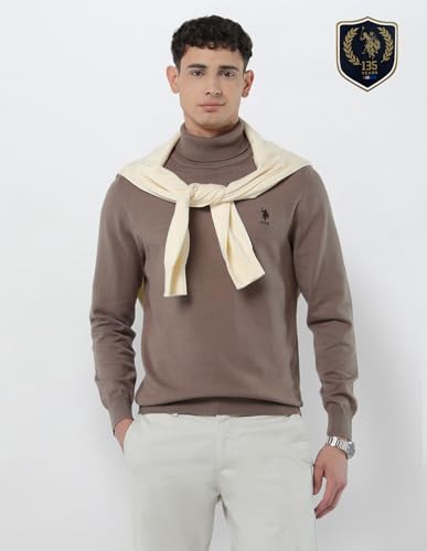 U.S.Polo Association Men's Turtleneck Regular Fit Sweater Light Brown