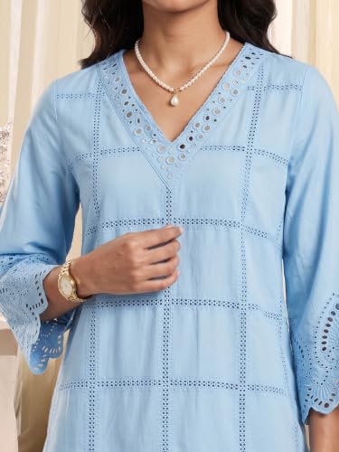 BIBA 100% Cotton Solid Casual Straight Kurta With Palazzo And Dupatta