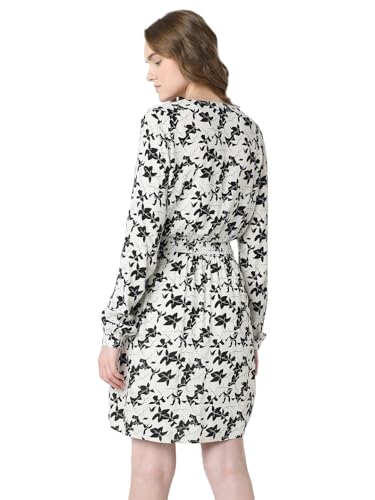 VERO MODA Women Floral Print White Viscose Above Knee Length Fit and Flare Dress