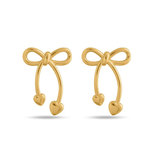 PALMONAS Unique Gold Bow & Heart Drop Earrings for Women - Gold Plated, Waterproof & Anti Tarnish Earrings | Gift For Women & Girls | Durable, Lightweight, & Comfortable Jewellery for Women