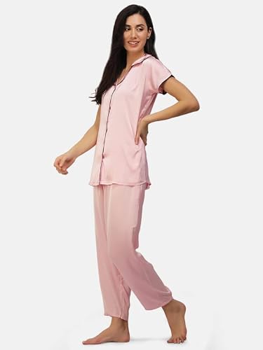 KOI SLEEPWEAR Satin Baby Pink Nightsuit for Women (XX-Large)