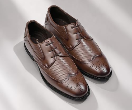 LOUIS STITCH Men’s Russet Tan Formal Lace-Up Brogue Shoes | Formal Lace-Up Shoes for Men | Business & Occasion Wear | LSVSBG-2 |UK-10