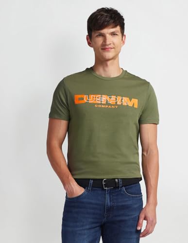 U.S. POLO ASSN. Mens Solid Half Sleeve Brand Carrier Round Neck T-Shirts (UDTSHS0897_Olive_L)