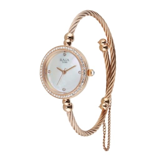 Titan Raga Spotlight 2.0 Quartz Analog 3Hands Display White Dial Textured Kada Color Strap Watch for Women - 95425WM01