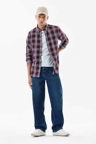 SNITCH Men Jeans Solid Blue Casual Wear | Loose Fit, Turned-Up Cuffs, Classic Blue Wash | 100% Cotton, Mid Rise, Relaxed Thigh, Wide-Leg, Five Pockets, Machine Wash