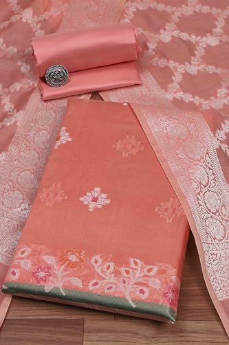 BIBA Women Peach Cotton Unstitched Suit Set_FREE SIZE