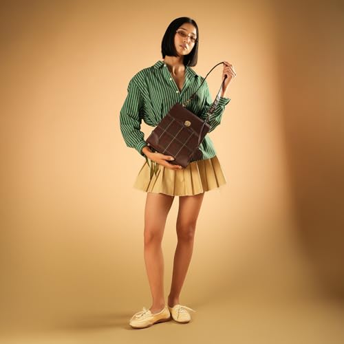Theater Peggy Satchel Bag for Women | Vintage Structured Crossbody Handbag | Faux Leather & Tweed Panel with Turn Lock Closure | Classic Medium Shoulder Purse
