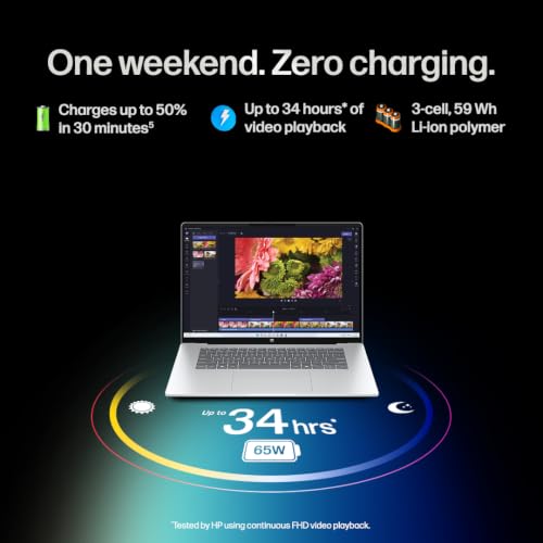 HP Omnibook 5 OLED (Previously Pavilion), Snapdragon X Processor 45 Tops (16GB LPDDR5x, 1TB SSD) 2K,16''/40.6cm, Win11, Office24, Silver, 1.59kg, fb0001QU, Multi-Day Battery AI Laptop